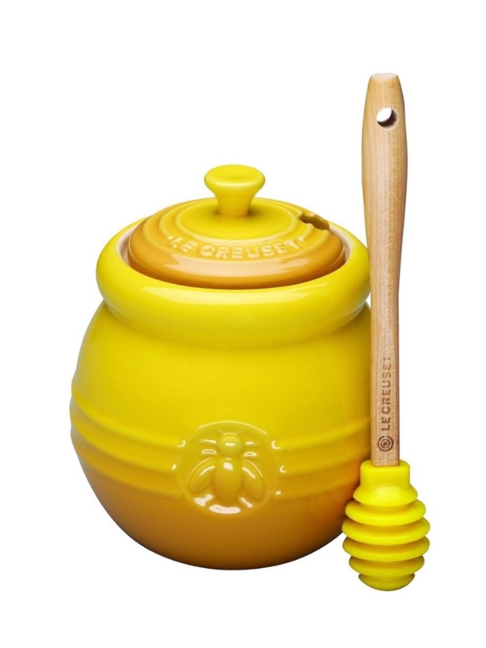 Le Creuset Yellow Honey Pot with Wooden Dipper NWOT
